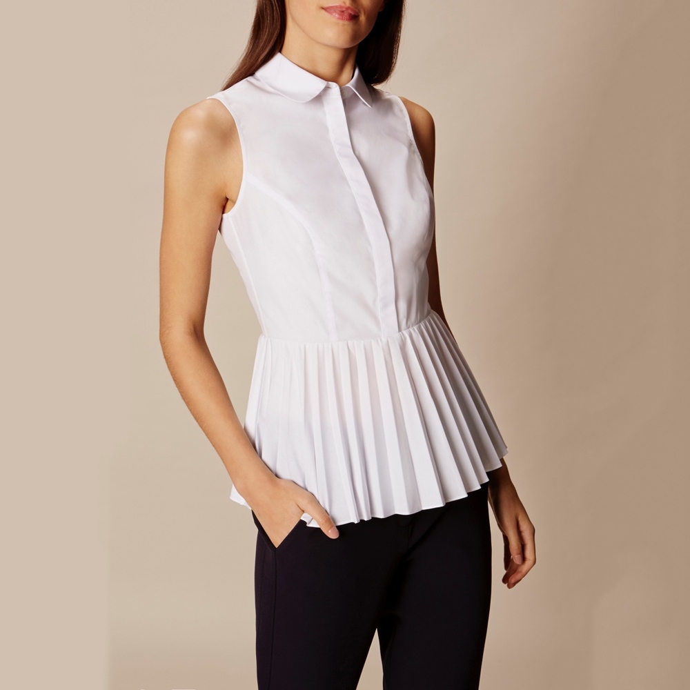 ✨sold✨ karen millen • white pleated peplum top - Picture 1 of 7